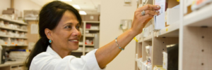 A pharmacist looking for medication